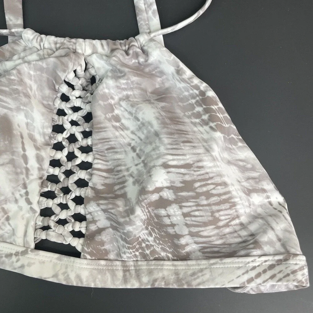 Venus Women's Macrame Bralette Halter Neck Bikini Swim Top Size 8‎ Gray Snake
